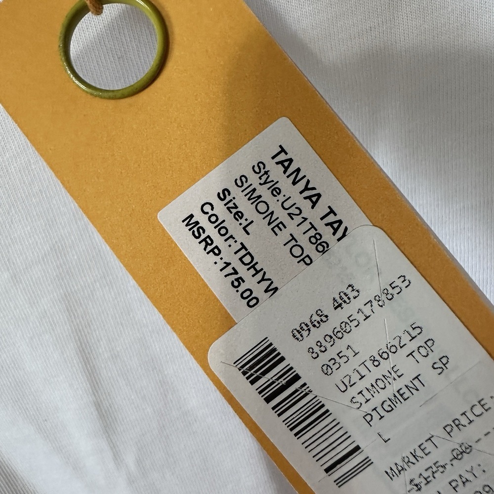 NEW Tanya Taylor Simone Top‎ Size Large White Watercolor Puff Short Sleeve - Picture 6 of 6